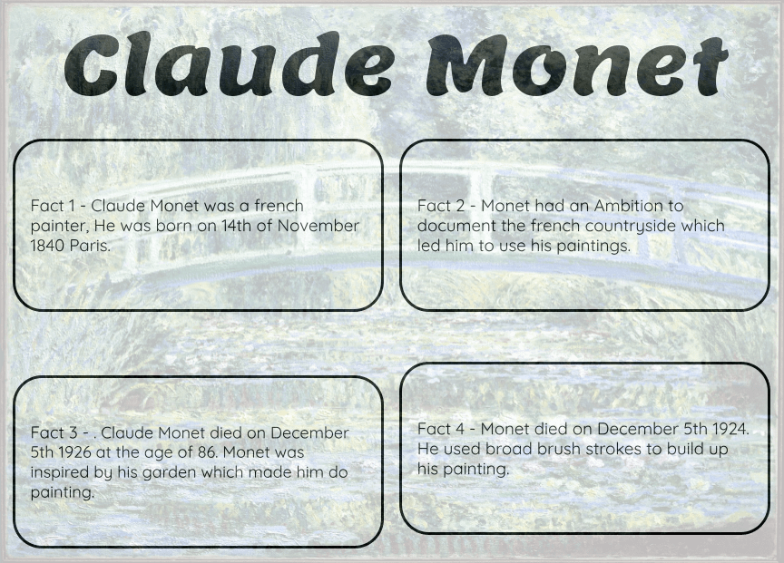 4 Facts- Claude Monet – Oi’Oi @ Pt England School